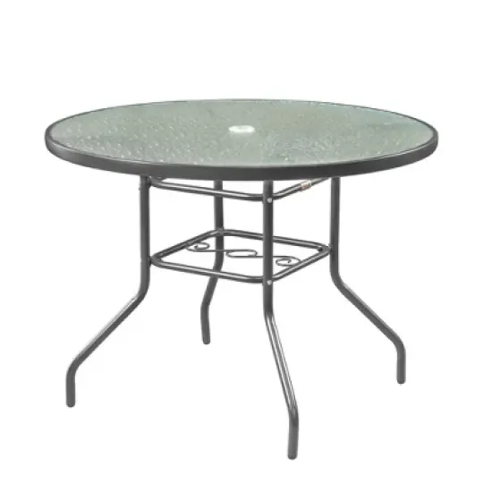 Garden Elements Sienna Round Patio Dining Table, Steel Frame with Glass Top, Gray, 40" image {3}