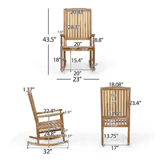 Christopher Knight Home Reynard Outdoor Acacia Wood 3 Piece Rocking Chair Chat Set image {2}