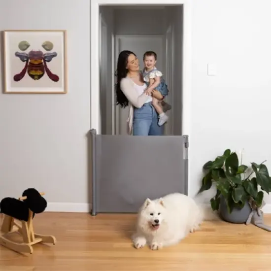 Perma Child Safety 55" Wide x 33" Tall Retractable Baby Gate - 3116 - Gray image {1}