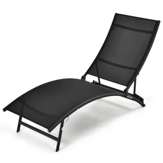 Costway 2 PCS Patio Folding Chaise Lounge Chair Recliner Adjustable Stackable Deck Black image {8}