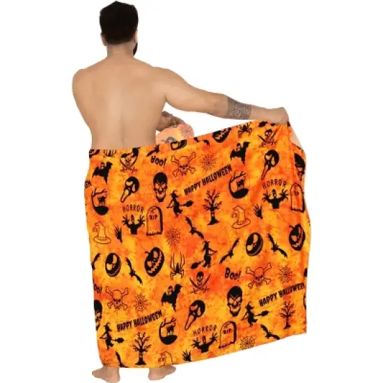 HAPPY BAY Men's Pareo Halloween Costumes Scary Theme Party Swim Trunks Swimwear Cover Up Beach Wrap Summer Sarong for Men One Size Orange, Ghost image {4}