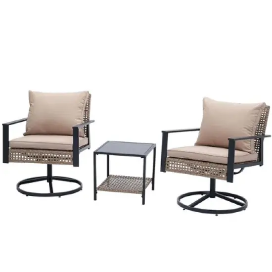 Ainfox 3 Pieces Patio Wicker Chairs Swivel Rocker image {4}