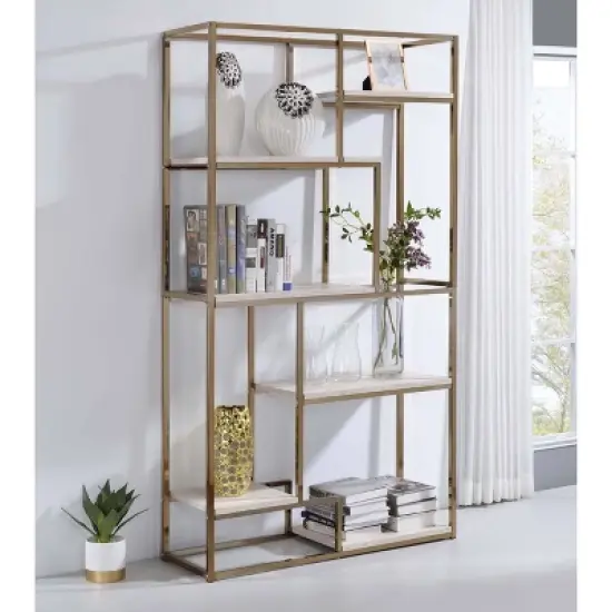 70.25" Amstil 6 Shelf Display Bookcase Champagne - miBasics image {1}