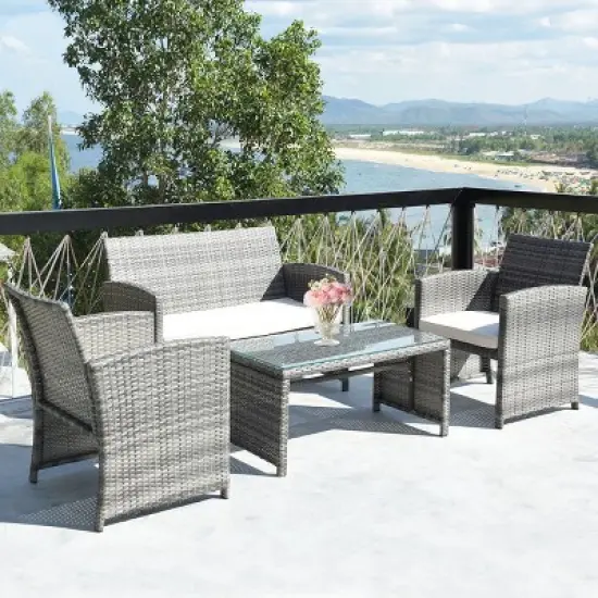 Tangkula 4 PCS Patio Wicker Furniture Outdoor Rattan Chairs w/Cushions image {2}