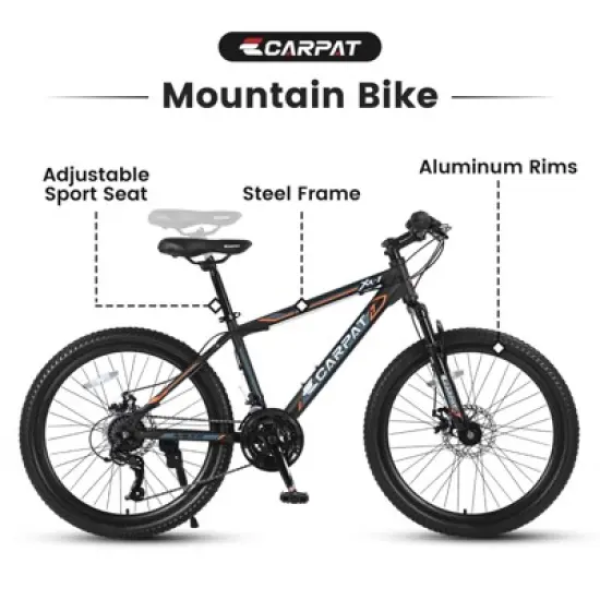 INFURNIC Bicycles 24 Inch Mountain Bike with Shimano 21 Speeds and Dual Disc Brakes for Teens, Orange, 56.3"*7.88"*28.35" image {3}