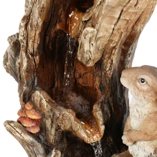 LuxenHome Resin Two Bunnies Tree Stump Outdoor Fountain with LED Lights image {3}