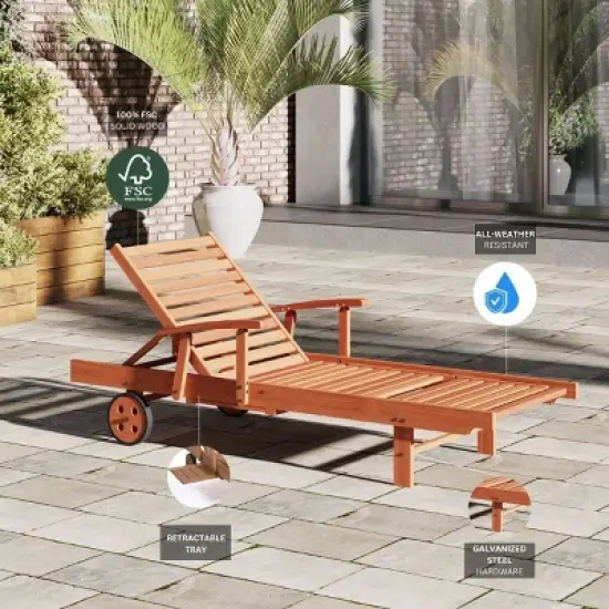 Amazonia Fiji Eucalyptus Wood Outdoor Patio Chaise Lounge Brown: All-Weather, UV-Resistant image {7}