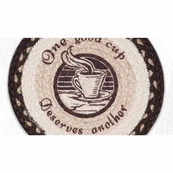 Earth Rugs One Good Cup Printed Round Trivet &ndash; 10"x10" Braided Jute Coffee-Themed Hot Pad with Rustic Typography Design image {2}