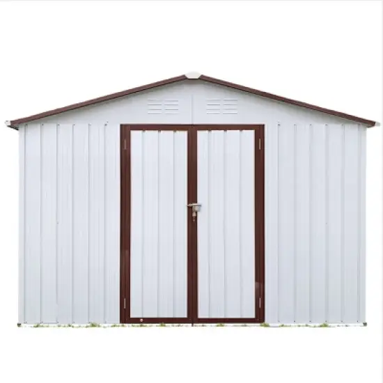 Metal Metal garden sheds outdoor storage sheds white+coffee White As shown image {1}