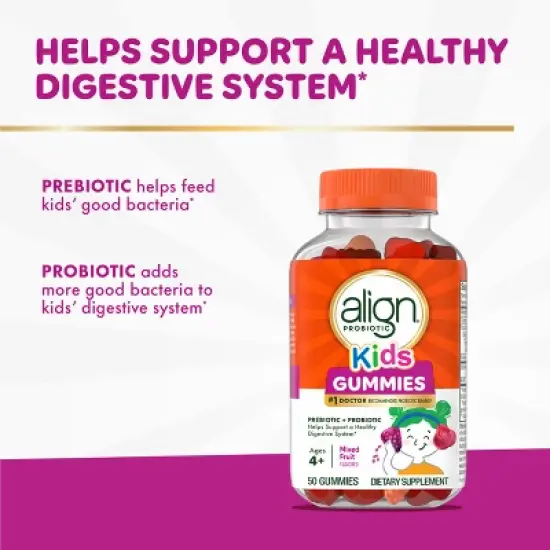 Align Kids' Probiotic Gummy Daily Digestive Supplement - Mixed Fruit- 50ct image {1}
