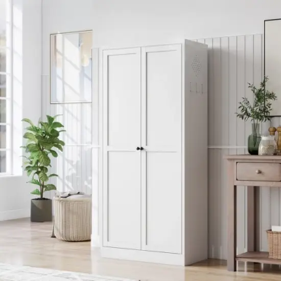 Gulches Modern Farmhouse 61" White Metal Kitchen Pantry Cabinet - 4 Adjustable Shelves, 110lb Capacity, Freestanding image {1}