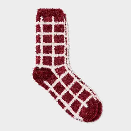 Women's Windowpane Plaid Cozy Crew Socks - Auden&trade; 4-10 image {3}