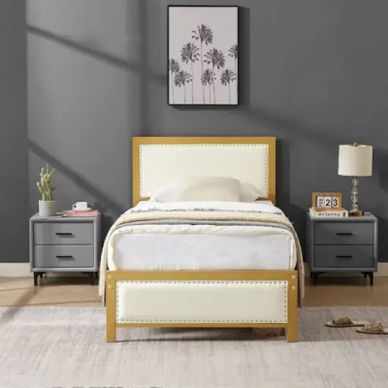 VECELO Upholstered Linen Bed Frame with Headboard and Footboard, Heavy-Duty Platform, Strong Metal Slats, No Box Spring Required, Easy Assembly image {6}