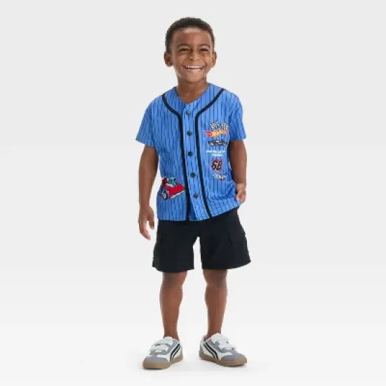 Toddler Boys' Hot Wheels Button-Down Jersey - Blue image {3}