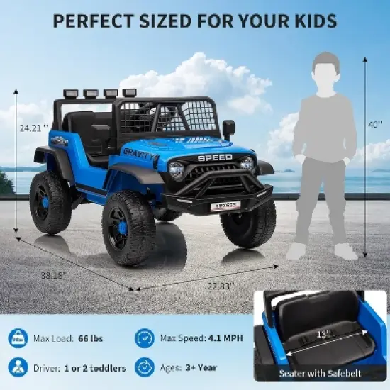 12V Kids Electric Ride-On Truck - Parent Remote Control, 3 Speed Settings, LED Lights & Music Player for Children Ages 3-6 Years image {4}