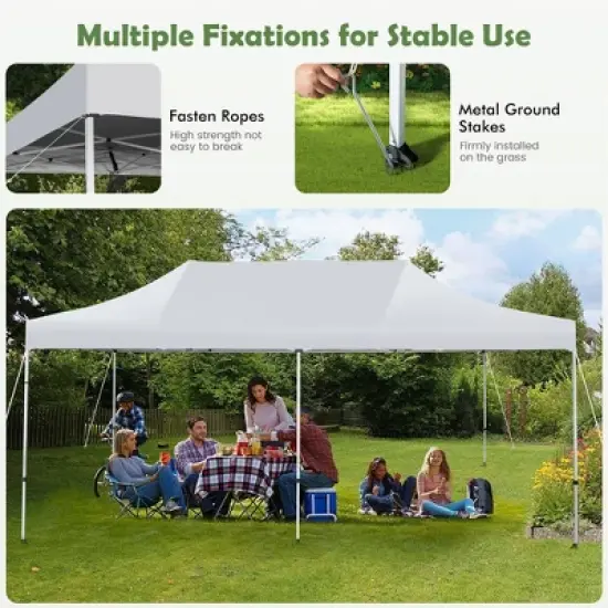 Tangkula 10 x 20FT Patio Pop-Up Folding Canopy Tent UPF 50+ ONE-BUTTON SETUP Instant Sun Shelter White image {3}