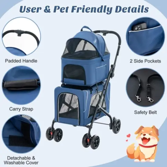 Costway Double Pet Stroller for 2 Dogs or Cats w/ 2 Detachable Carriers Safety Belt image {9}