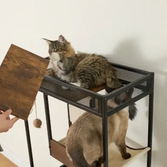 JUJABU American Design White Cat Litter Box Enclosures with Cat Tree Tower image {2}