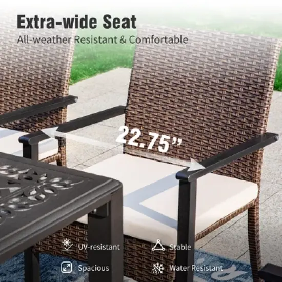 Captiva Designs 8pc Patio Rectangle Steel Dining Table & Rattan Chairs & Market Umbrella image {8}