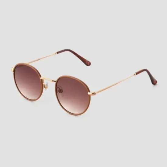 Women's Vegan Leather Wrapped Round Sunglasses - Universal Thread&trade; Caramel/Gold image {1}
