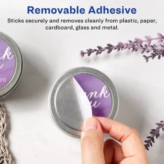 Avery Matte White Removable Round Labels with Sure Feed Technology, Print-to-the-Edge, 2" diameter image {1}