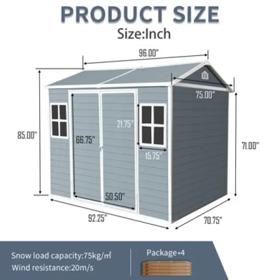 Outdoor Storage Shed, Resin Sheds and Outdoor Storage with Lockable Door, Double Windows and Floor, All Weather Outdoor Tool House for Patio Garden image {4}