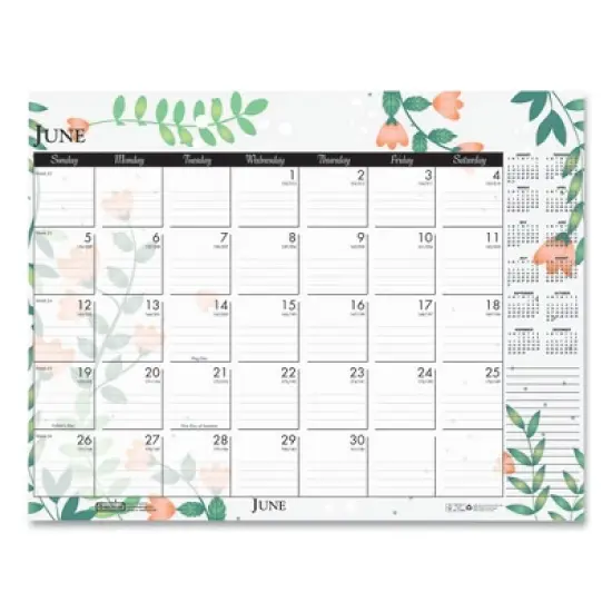 Recycled Desk Pad Calendar, Wild Flowers Artwork, 18.5 x 13, White Sheets, Black Binding/Corners,12-Month (Jan-Dec): 2026 image {5}