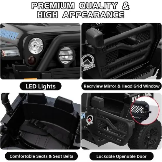 2-Seater 12V Ride-On Truck for Kids, Electric Battery Powered Car with Parental Remote Control, Safety Belt, All-Terrain Jeeps for Boys Girls image {2}