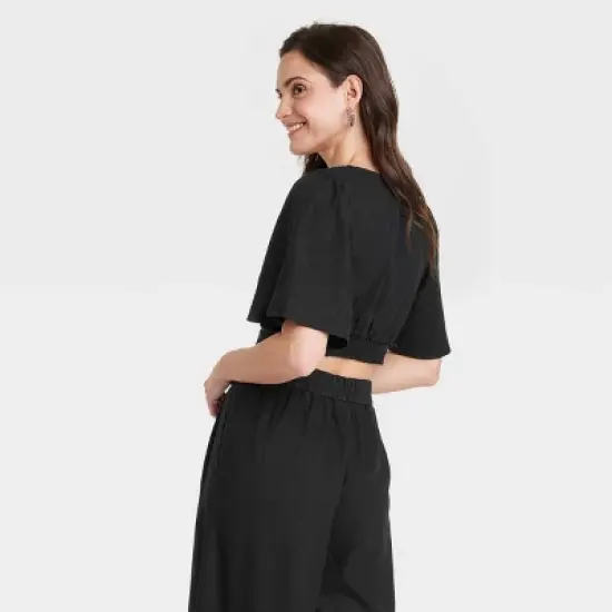 Women's Flutter Short Sleeve Tie-Front Shirt - A New Day&trade; image {1}