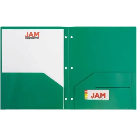 JAM 6pk Heavy Duty 3 Hole Punch 2 Pocket School Presentation Paper Folder Green image {2}