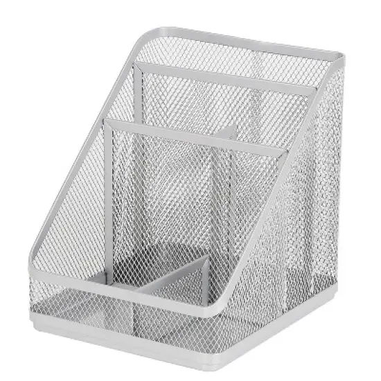 Mesh Medium Desktop Organizer Silver - Brightroom&trade;: Steel Desk Tool Holder, Office Supplies, 7"x7"x6" image {1}