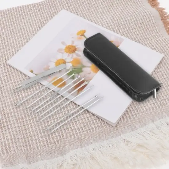 Unique Bargains Portable Straight Clip Pimple Extractor Tool Kit Silver Tone 1 Set image {5}