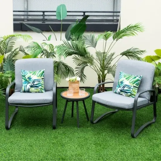 Costway 3pcs Patio Bistro Conversation Set DPC Tabletop Metal Cushioned Chairs Outdoor image {3}