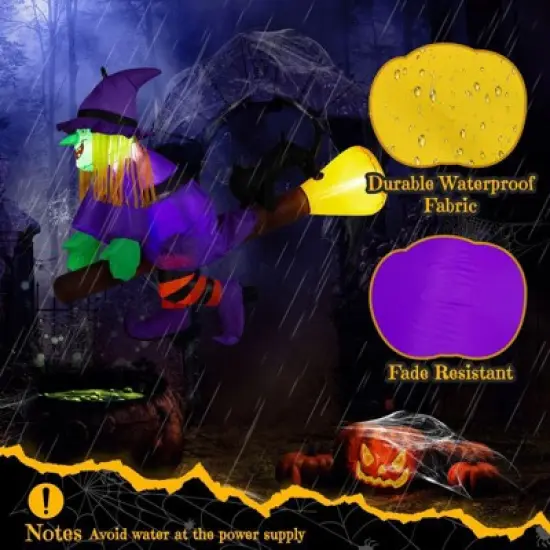 Karl Home 3.9 FT Halloween Inflatable Witch Riding Broom Broke Out from Window Outdoor Decorations image {4}