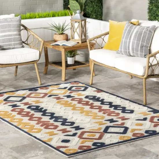 Corra Colorful Geometric Indoor/Outdoor Patio Area Rug image {1}