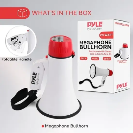 Pyle 20-Watt Portable Speaker Siren Bullhorn Megaphone with Voice Amplification, Handheld PA System &ndash; Red/White image {6}