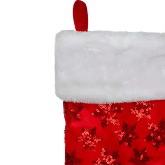 Northlight 20.5" Red and White Sequin Snowflake Christmas Stocking image {3}