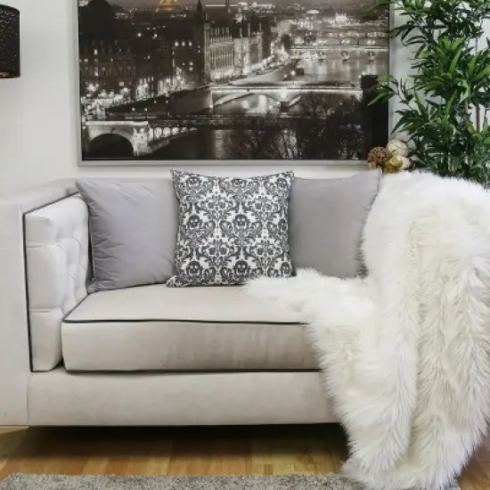 Chery Life Damask Throw Pillow &uml;C Black & White Cotton Linen image {5}