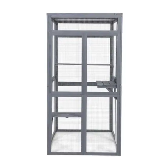 DOMETOUR Wooden Cat Catio Outdoor Cat Enclosure Cat House with Platforms, Sunshine Board, Hammock, Door, Kitten Cage image {6}