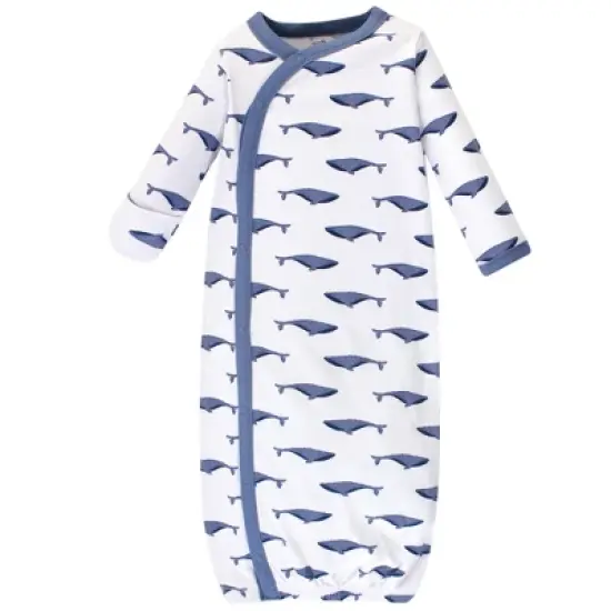 Touched by Nature Baby Boy Organic Cotton Side-Closure Snap Long-Sleeve Gowns 3pk, Blue Whale image {3}