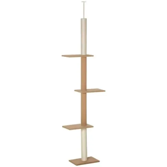 Resenkos Floor-to-Ceiling Cat Tree Cat Climbing Tower with Sisal-Covered Scratching Posts Natural Cat Tree Activity Center, Light brown image {11}