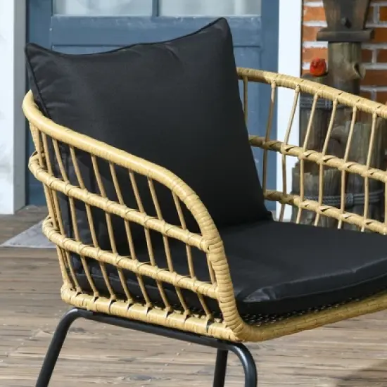 Outsunny 5 Piece PE Rattan Outdoor Furniture Set with Cushioned Chairs, Loveseat Sofa & Stackable Coffee Tables image {5}