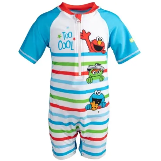 Sesame Street Oscar the Grouch Grover Elmo Sunsuit Rash Guard and Swim Trunks 3 Piece Swimsuit Set Toddler image {3}