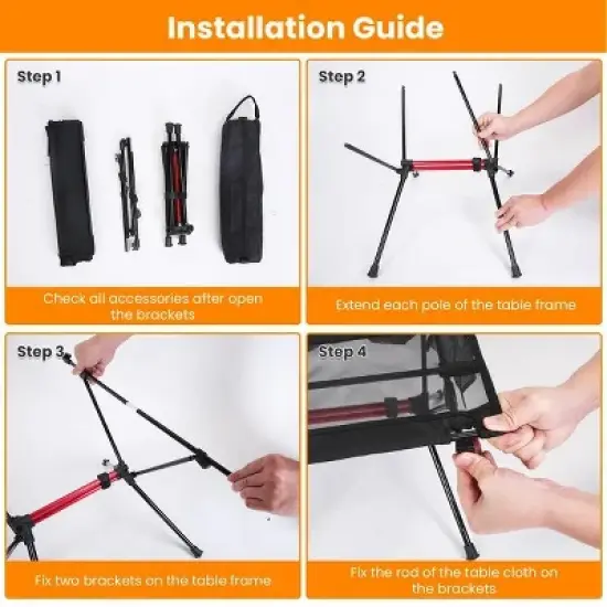 Racxily Portable Folding Camping Table Foldable Beach Table Aluminum Alloy Frame with 2 Cup Holders 2 Side Pockets Carry Bag image {2}