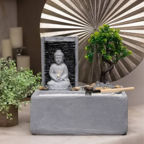 Buddha Bonsai Garden Tabletop Fountain With LED Light - Alpine Corporation image {1}