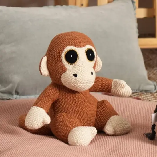 INFURNIC Baby and Toddler Learning Toys Handcrafted Cotton Knitted Monkey Plush Toy for Safe Sensory Development Fun, Apricot Brown, 10"*9"*1" image {2}