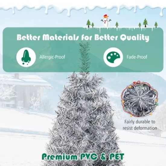 Costway 7 FT Pre-Lit Christmas Tree Hinged Slim Pencil w/ 350 LED Lights 670 Branch Tips image {5}