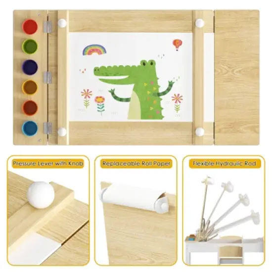 Kids Art Table and Easel Chair Set with Large Storage Desk, Wooden Drawing Desk w/Paper Roll for Children Ages 8-12, 43" L x 24" W image {3}