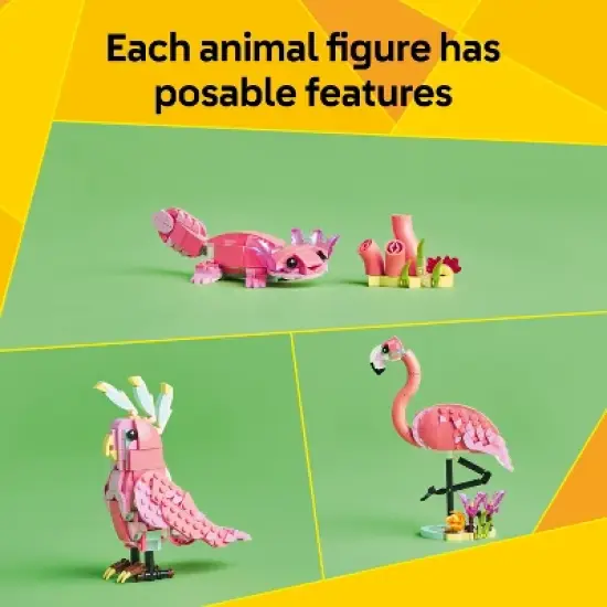 LEGO Creator 3 in 1 Wild Animals: Pink Flamingo Toy with 3 Building Options, Pink Flamingo, Cockatoo or Axolotl 31170 image {3}