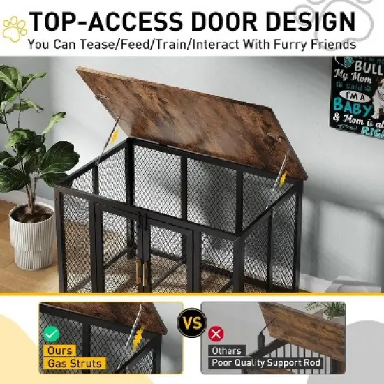 Acekool 48" Large Dog Crate Furniture with Top Access, Heavy Duty Decorative Wooden Pet Cage, End Table Kennel for Medium Large Dogs Indoor image {3}